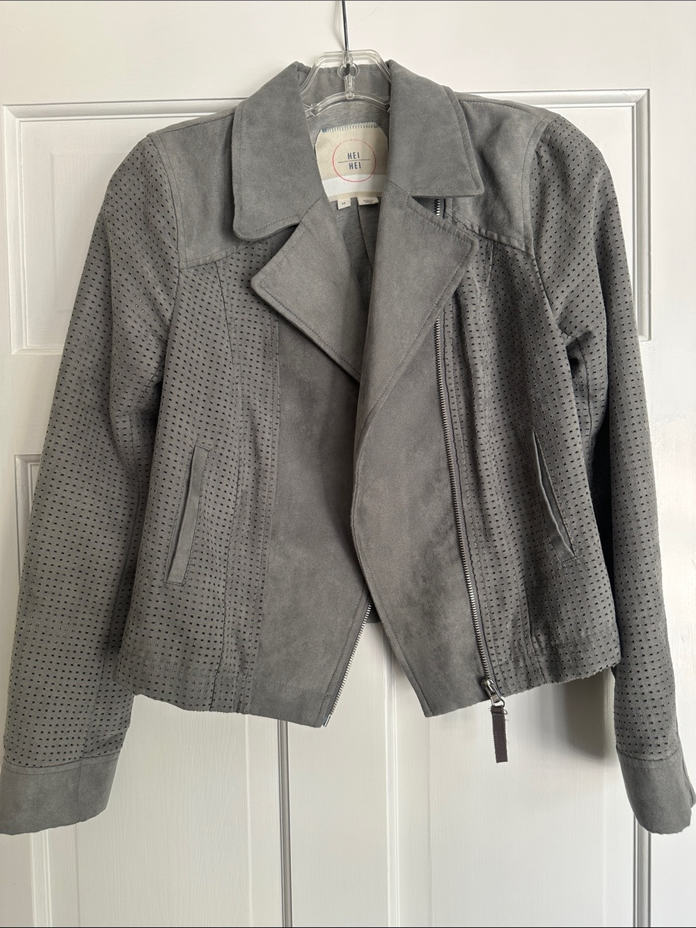 Hei Hei Gray Perforated Suede Moto Jacket